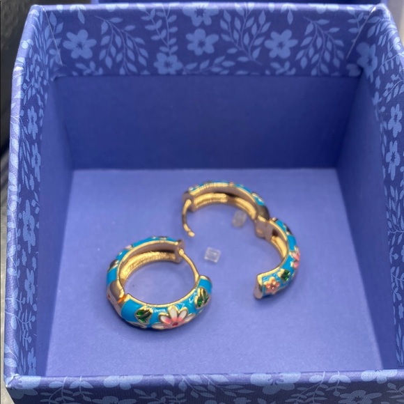 Pink Linen - Green and Pink Gold Plated Floral Earrings - New!!! - Picture 2 of 10